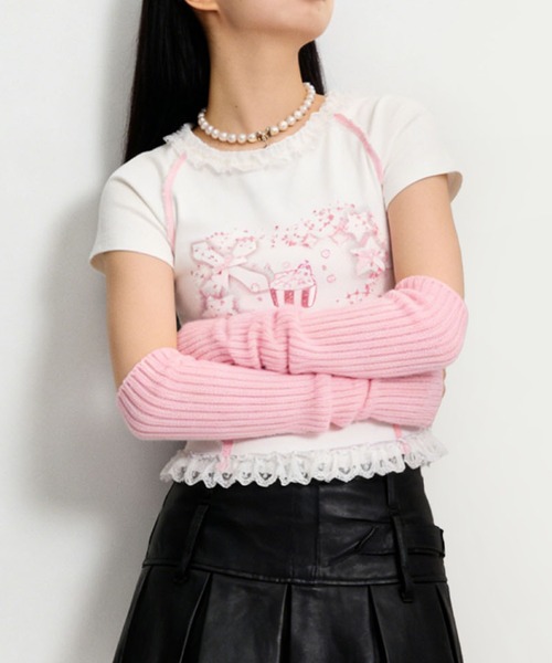 HOOK(フック)の「HOOK for girls リボン×プリント レースTシャツ (SS)(Tシャツ/カットソー・レディース・ホワイト/ブラック・L/M)」の17枚目の写真