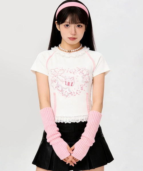 HOOK(フック)の「HOOK for girls リボン×プリント レースTシャツ (SS)(Tシャツ/カットソー・レディース・ホワイト/ブラック・L/M)」の18枚目の写真
