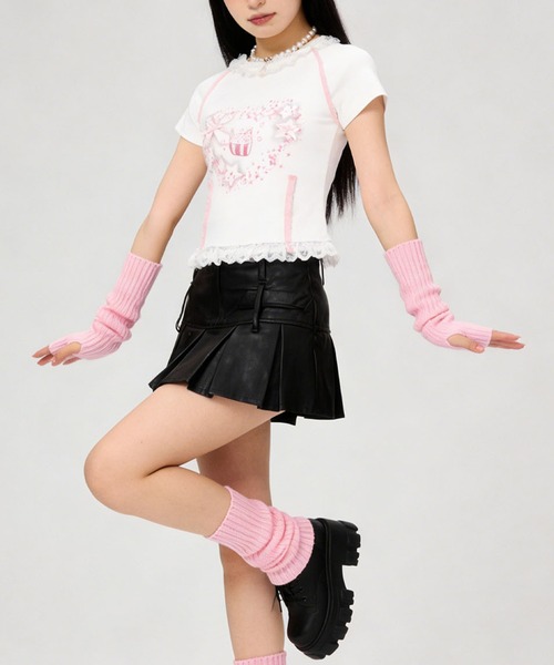 HOOK(フック)の「HOOK for girls リボン×プリント レースTシャツ (SS)(Tシャツ/カットソー・レディース・ホワイト/ブラック・L/M)」の10枚目の写真