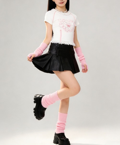 HOOK(フック)の「HOOK for girls リボン×プリント レースTシャツ (SS)(Tシャツ/カットソー・レディース・ホワイト/ブラック・L/M)」の8枚目の写真