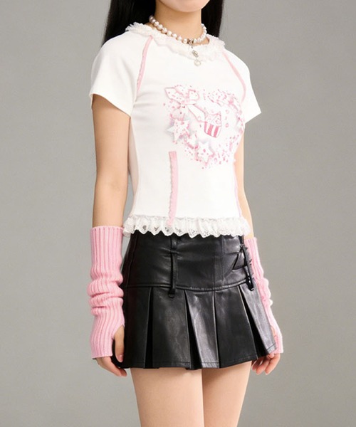 HOOK(フック)の「HOOK for girls リボン×プリント レースTシャツ (SS)(Tシャツ/カットソー・レディース・ホワイト/ブラック・L/M)」の12枚目の写真