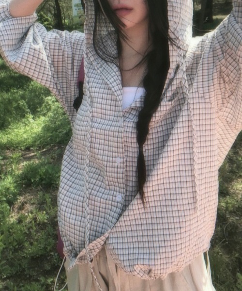 NANEA（ナネア）の「チェック柄フード付きルーズシャツ（シャツ/ブラウス・レディース・ブラック/ホワイト・フリー）」の8枚目の写真
