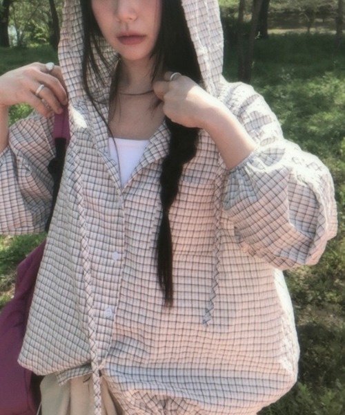 NANEA（ナネア）の「チェック柄フード付きルーズシャツ（シャツ/ブラウス・レディース・ブラック/ホワイト・フリー）」の10枚目の写真