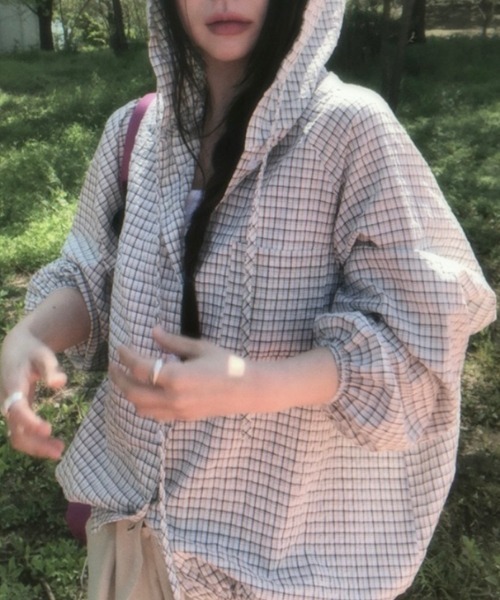 NANEA（ナネア）の「チェック柄フード付きルーズシャツ（シャツ/ブラウス・レディース・ブラック/ホワイト・フリー）」の11枚目の写真