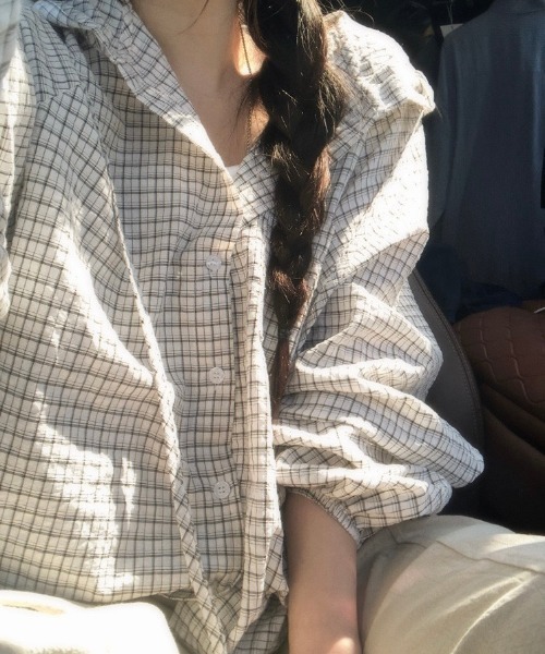 NANEA（ナネア）の「チェック柄フード付きルーズシャツ（シャツ/ブラウス・レディース・ブラック/ホワイト・フリー）」の12枚目の写真