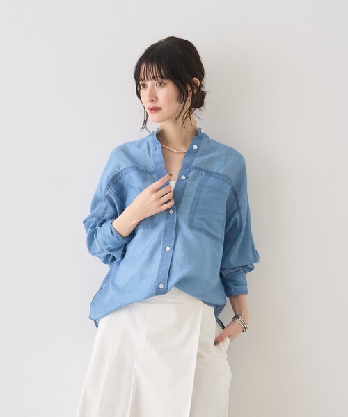 Rouge vif Anna（ルージュヴィフアンナ）の「シアーデニムスタンドネックシャツ/バンドカラーシャツ/春服/夏服（シャツ/ブラウス・レディース・インディゴブルー・フリー）」の8枚目の写真