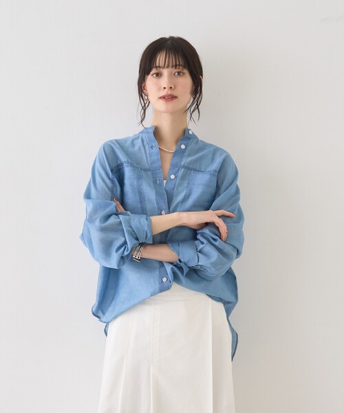 Rouge vif Anna（ルージュヴィフアンナ）の「シアーデニムスタンドネックシャツ/バンドカラーシャツ/春服/夏服（シャツ/ブラウス・レディース・インディゴブルー・フリー）」の7枚目の写真