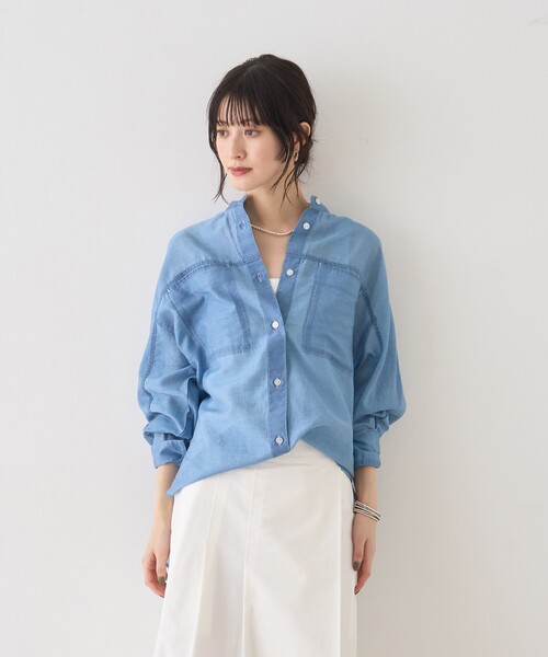Rouge vif Anna（ルージュヴィフアンナ）の「シアーデニムスタンドネックシャツ/バンドカラーシャツ/春服/夏服（シャツ/ブラウス・レディース・インディゴブルー・フリー）」の6枚目の写真