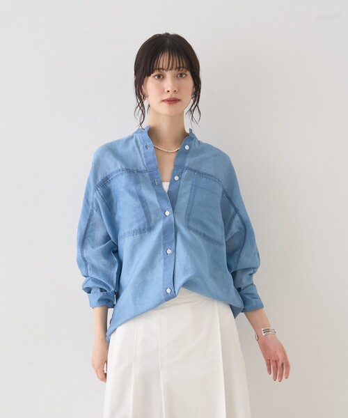 Rouge vif Anna（ルージュヴィフアンナ）の「シアーデニムスタンドネックシャツ/バンドカラーシャツ/春服/夏服（シャツ/ブラウス・レディース・インディゴブルー・フリー）」の5枚目の写真