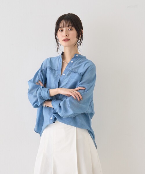 Rouge vif Anna（ルージュヴィフアンナ）の「シアーデニムスタンドネックシャツ/バンドカラーシャツ/春服/夏服（シャツ/ブラウス・レディース・インディゴブルー・フリー）」の4枚目の写真