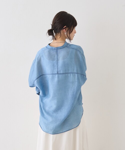 Rouge vif Anna（ルージュヴィフアンナ）の「シアーデニムスタンドネックシャツ/バンドカラーシャツ/春服/夏服（シャツ/ブラウス・レディース・インディゴブルー・フリー）」の2枚目の写真