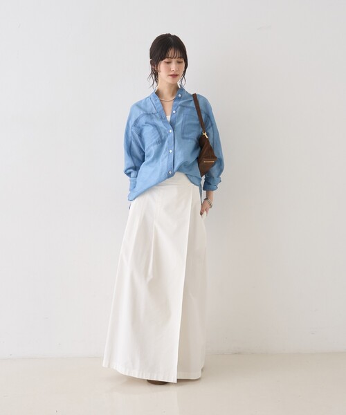 Rouge vif Anna（ルージュヴィフアンナ）の「シアーデニムスタンドネックシャツ/バンドカラーシャツ/春服/夏服（シャツ/ブラウス・レディース・インディゴブルー・フリー）」の19枚目の写真