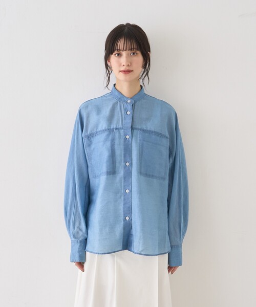 Rouge vif Anna（ルージュヴィフアンナ）の「シアーデニムスタンドネックシャツ/バンドカラーシャツ/春服/夏服（シャツ/ブラウス・レディース・インディゴブルー・フリー）」の16枚目の写真