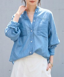 Rouge vif Anna | シアーデニムスタンドネックシャツ/バンドカラーシャツ/春服/夏服/シアートップス/オフィスカジュアル(シャツ/ブラウス)