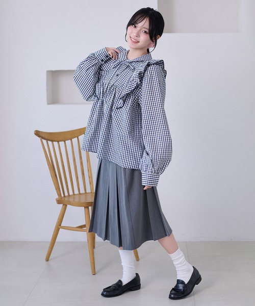 kutir（クティール）の「【リボン付き】アソートフリルブラウス（シャツ/ブラウス・レディース・ライトグリーン/ネイビー/オフホワイト・FREE）」の18枚目の写真