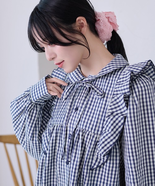 kutir（クティール）の「【リボン付き】アソートフリルブラウス（シャツ/ブラウス・レディース・ライトグリーン/ネイビー/オフホワイト・FREE）」の15枚目の写真