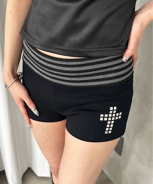 sedacle girl(セダクルガール)の「クロススタッズマイクロパンツ(その他パンツ・レディース・ブラック/チャコールグレー・MEDIUM/SMALL)」の1枚目の写真