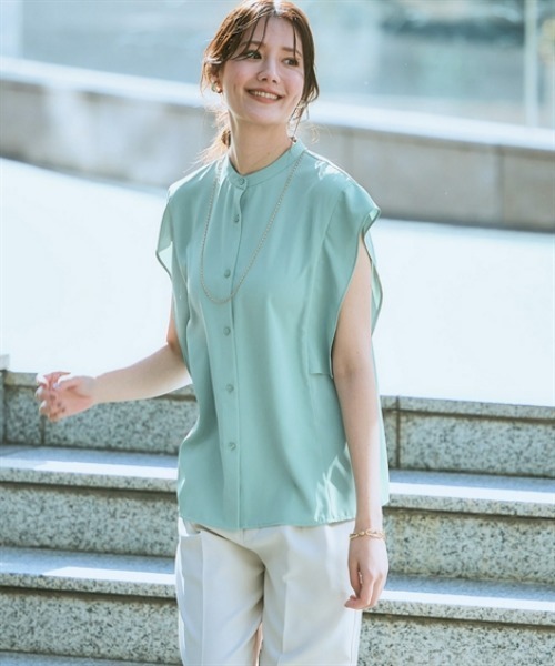 7days Life Styling（セブンデイズライフスタイリング）の「【UVカット/速乾】ストレッチパウダーサテンスクエアスリーブブラウス（シャツ/ブラウス・レディース・オフホワイト/グリーン/ネイビー・S/M/L/LL/3L）」の10枚目の写真