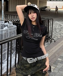 【EIZZ/アイズ】ラインストーンロゴ タイト スリムフィット ショートスリーブ Tシャツ