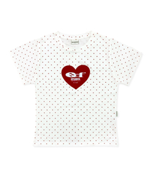ハート ESCF ロゴ コラージュ アプリケ ドット スリムフィット 半袖Tシャツ アイボリー