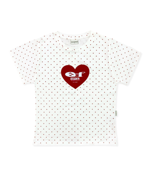 ESCAPEFROM(エスケープフロム)の「ハート ESCF ロゴ コラージュ アプリケ ドット スリムフィット 半袖Tシャツ アイボリー(Tシャツ/カットソー・レディース・その他・MEDIUM)」の2枚目の写真