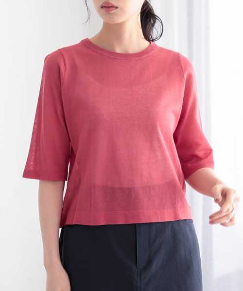 for/c(フォーシー)の「シアーニットTシャツ【サスティナブル】(Tシャツ/カットソー・レディース・グレー/オフホワイト/ブラック/レッド/ブラウン・M/L)」の5枚目の写真