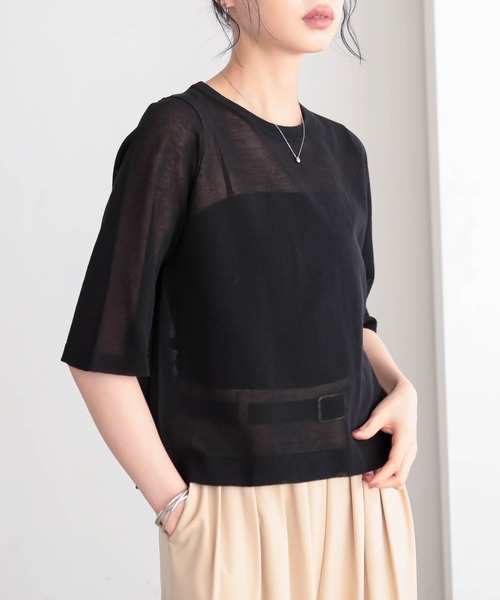 シアーニットTシャツ【サスティナブル】（Tシャツ/カットソー）｜for/c