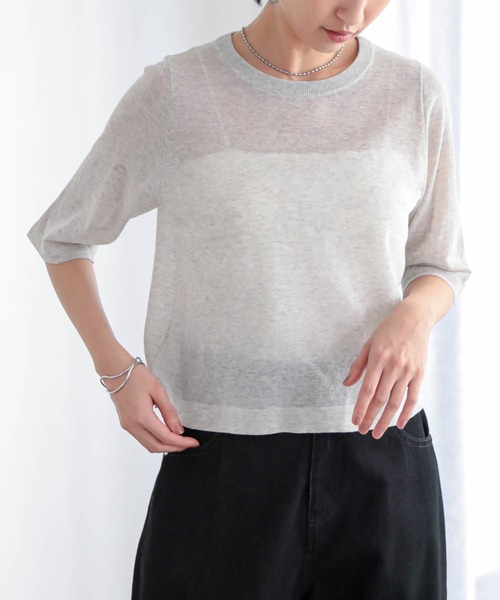 for/c(フォーシー)の「シアーニットTシャツ【サスティナブル】(Tシャツ/カットソー・レディース・グレー/オフホワイト/ブラック/レッド/ブラウン・M/L)」の11枚目の写真