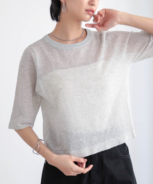 for/c(フォーシー)の「シアーニットTシャツ【サスティナブル】(Tシャツ/カットソー・レディース・グレー/オフホワイト/ブラック/レッド/ブラウン・M/L)」の12枚目の写真