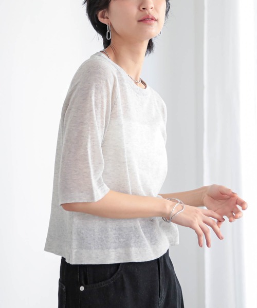 for/c(フォーシー)の「シアーニットTシャツ【サスティナブル】(Tシャツ/カットソー・レディース・グレー/オフホワイト/ブラック/レッド/ブラウン・M/L)」の13枚目の写真