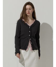 BEMUSE MANSION（ビミューズマンション）の「Trimming ribbed cardigan - Charcoal（カーディガン/ボレロ）」