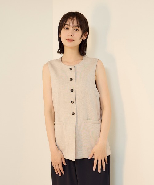 ketty(ケティ)の「リネン調シャークロングジレ(ベスト・レディース・ライトグレー/ベージュ・M)」の1枚目の写真