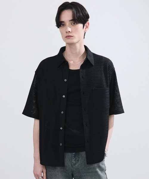LUENNA（ルエナ）の「【LUENNA】Openwork Half Sleeve Regular Collar Shirt / 透かし編み半袖メッシュレギュラーシャツ（シャツ/ブラウス・メンズ・アイボリー/ブラック・S/M/L）」の6枚目の写真