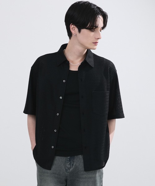 LUENNA（ルエナ）の「【LUENNA】Openwork Half Sleeve Regular Collar Shirt / 透かし編み半袖メッシュレギュラーシャツ（シャツ/ブラウス・メンズ・アイボリー/ブラック・S/M/L）」の7枚目の写真