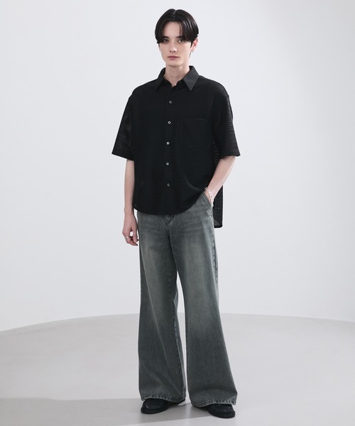 LUENNA（ルエナ）の「【LUENNA】Openwork Half Sleeve Regular Collar Shirt / 透かし編み半袖メッシュレギュラーシャツ（シャツ/ブラウス・メンズ・アイボリー/ブラック・S/M/L）」の8枚目の写真