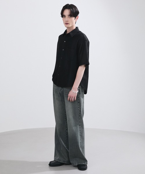 LUENNA（ルエナ）の「【LUENNA】Openwork Half Sleeve Regular Collar Shirt / 透かし編み半袖メッシュレギュラーシャツ（シャツ/ブラウス・メンズ・アイボリー/ブラック・S/M/L）」の9枚目の写真