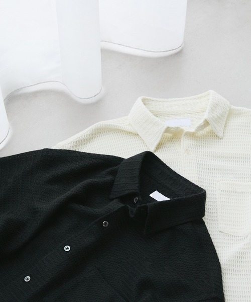 LUENNA（ルエナ）の「【LUENNA】Openwork Half Sleeve Regular Collar Shirt / 透かし編み半袖メッシュレギュラーシャツ（シャツ/ブラウス・メンズ・アイボリー/ブラック・S/M/L）」の14枚目の写真
