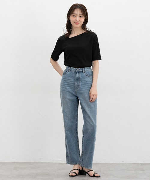 Honeys(ハニーズ)の「【ハニさら・接触冷感・UVカット】アシメネックトップス(Tシャツ/カットソー・レディース・ブラウン/ダークブルー/ブラック/アイボリー・S/M/LL/L)」の9枚目の写真