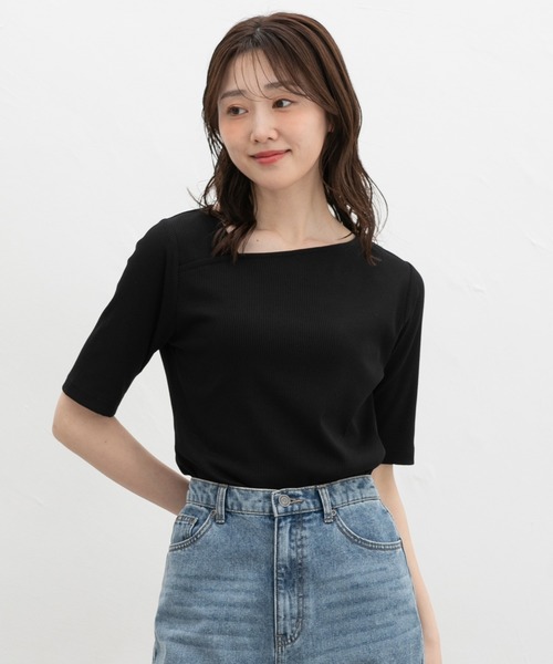 Honeys(ハニーズ)の「【ハニさら・接触冷感・UVカット】アシメネックトップス(Tシャツ/カットソー・レディース・ブラウン/ダークブルー/ブラック/アイボリー・S/M/LL/L)」の10枚目の写真