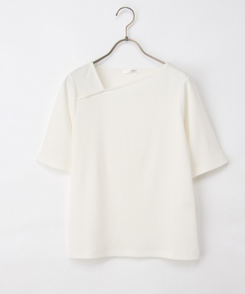Honeys(ハニーズ)の「【ハニさら・接触冷感・UVカット】アシメネックトップス(Tシャツ/カットソー・レディース・ブラウン/ダークブルー/ブラック/アイボリー・S/M/LL/L)」の15枚目の写真