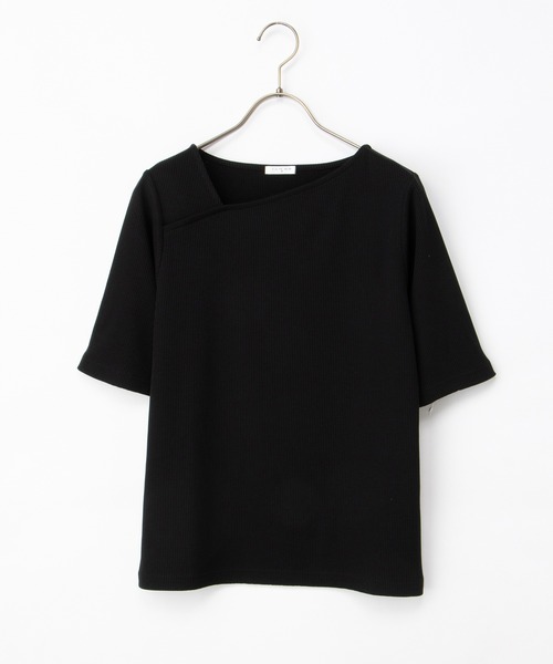 Honeys(ハニーズ)の「【ハニさら・接触冷感・UVカット】アシメネックトップス(Tシャツ/カットソー・レディース・ブラウン/ダークブルー/ブラック/アイボリー・S/M/LL/L)」の17枚目の写真