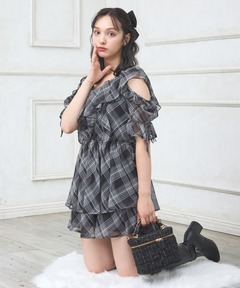Check chiffon mermaid onepiece(eme11019)（ワンピース）｜M me eme