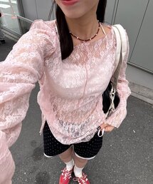 キャンディースリーブシャーリングレーストップス