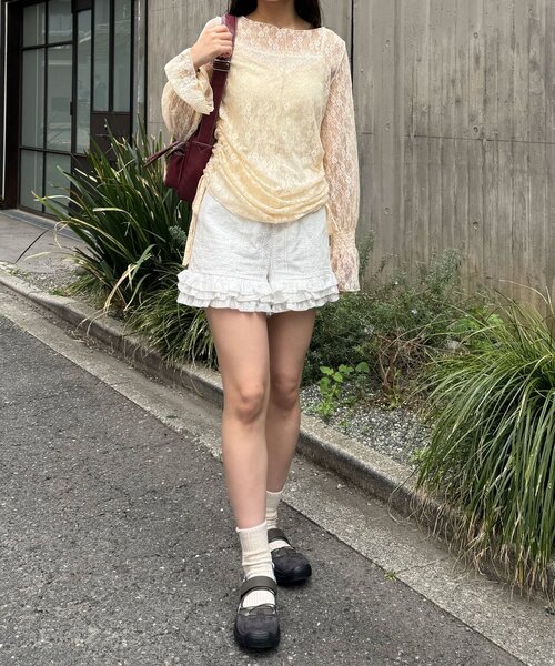 CIAOPANIC（チャオパニック）の「キャンディースリーブシャーリングレーストップス（シャツ/ブラウス・レディース・アイボリー/オフホワイト/ピンク・ONE SIZE）」の16枚目の写真