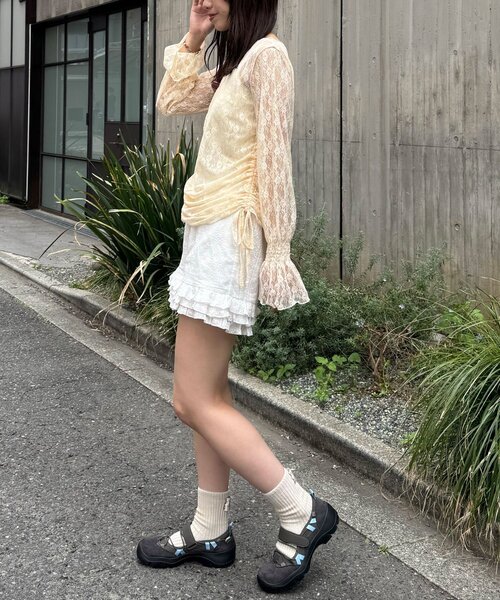 CIAOPANIC（チャオパニック）の「キャンディースリーブシャーリングレーストップス（シャツ/ブラウス・レディース・アイボリー/オフホワイト/ピンク・ONE SIZE）」の17枚目の写真