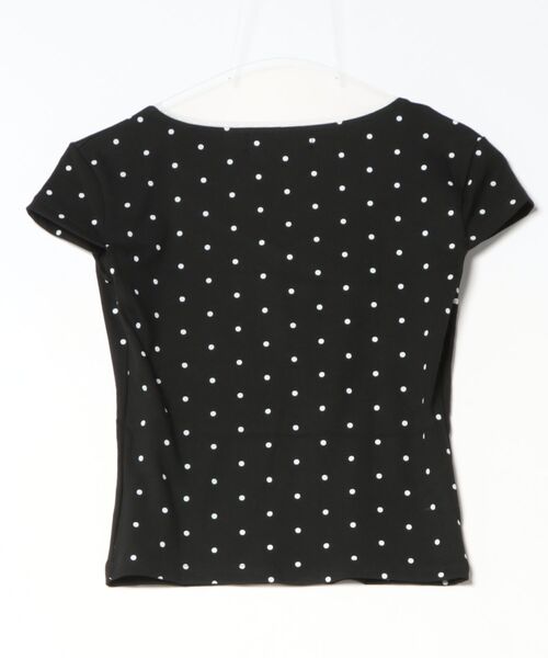 Ritzy(リッツィー)の「ドット柄 フロントリボン タイトシルエット トップス(Tシャツ/カットソー・レディース・ブラック・L/M)」の4枚目の写真