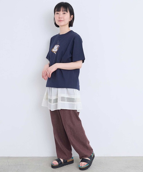 l'atelier du savon(アトリエドサボン)の「アップリケ刺繍 ティーカップTシャツ(Tシャツ/カットソー・レディース・オートミール/ネイビー/ホワイト・FREE)」の19枚目の写真