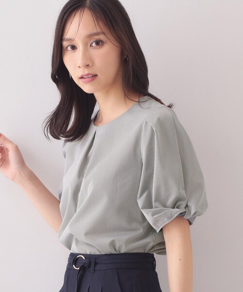 index(インデックス)の「【吸水速乾】ストライプ調デザインスリーブトップス《洗濯機OK》(Tシャツ/カットソー・レディース・ブラウン系その他3/ピンク系7/ブルー系その他4/ベージュ系その他6/チャコール・42/40/38/36/34/44)」の7枚目の写真