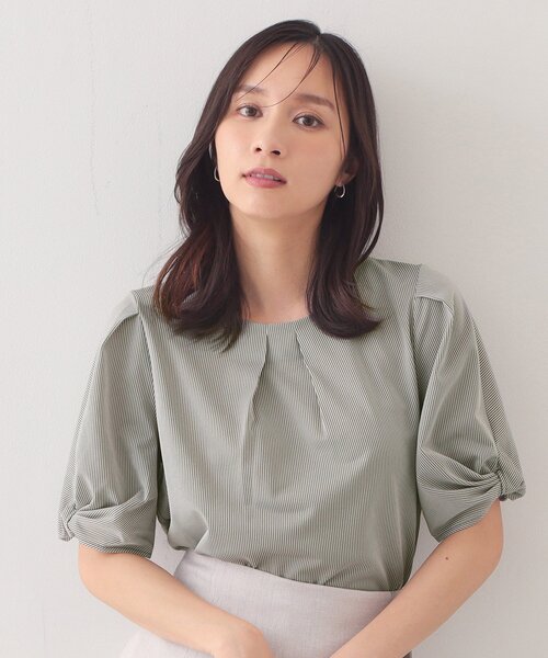 index(インデックス)の「【吸水速乾】ストライプ調デザインスリーブトップス《洗濯機OK》(Tシャツ/カットソー・レディース・ブラウン系その他3/ピンク系7/ブルー系その他4/ベージュ系その他6/チャコール・42/40/38/36/34/44)」の11枚目の写真