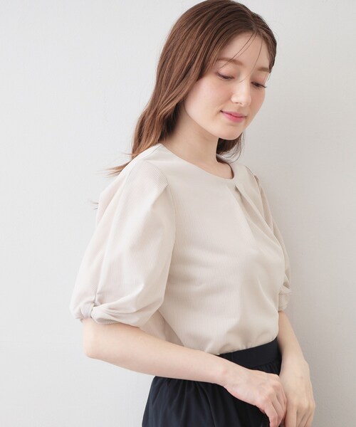 index(インデックス)の「【吸水速乾】ストライプ調デザインスリーブトップス《洗濯機OK》(Tシャツ/カットソー・レディース・ブラウン系その他3/ピンク系7/ブルー系その他4/ベージュ系その他6/チャコール・42/40/38/36/34/44)」の15枚目の写真
